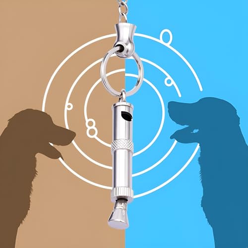Silver Adjustable Ultrasonic Dog Whistle,Easy to Carry Dog Whistle Keychain,Stainless Steel Portable Whistle Pet Whistle Supersonic Whistle Dog Whistles for Pet Training,Training and Behavior Aids