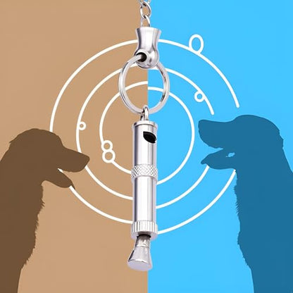 Silver Adjustable Ultrasonic Dog Whistle,Easy to Carry Dog Whistle Keychain,Stainless Steel Portable Whistle Pet Whistle Supersonic Whistle Dog Whistles for Pet Training,Training and Behavior Aids