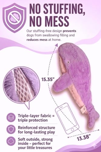 Crinkle Dog Toy – No stuffing Squeaky Dog Toy for Small Medium & Large Breeds, Interactive Tough Toy Set - Ideal for Chewing Teething & Fetch Durable Pet-Safe Materials - Soft Pink/Purple Plush, Large - color: Pink/Purple