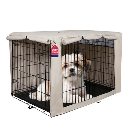 HiCaptain Dog Crate Cover 24.0" L x 18.0" W x 20.0" H with Breathable Mesh, Durable Heavy Duty Kennel Cover, Dual Zippered Panels, Windproof Waterproof UV-Resistant(Beige) - color: Beige, size: 24.0"L x 18.0"W x 20.0"H