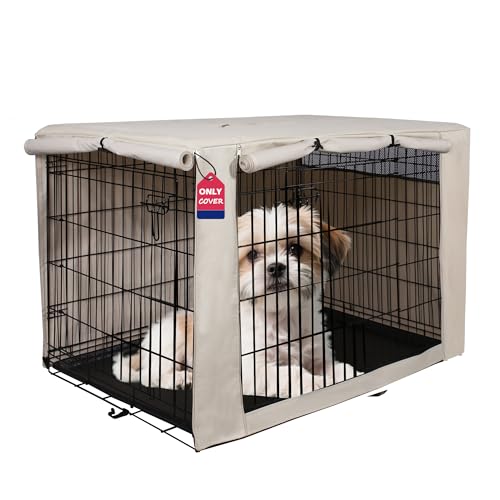 HiCaptain Dog Crate Cover 24.0" L x 18.0" W x 20.0" H with Breathable Mesh, Durable Heavy Duty Kennel Cover, Dual Zippered Panels, Windproof Waterproof UV-Resistant(Beige) - color: Beige, size: 24.0"L x 18.0"W x 20.0"H