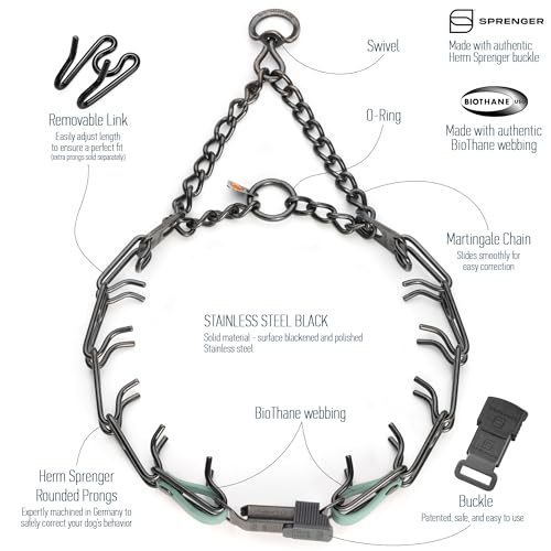 Herm Sprenger Black Stainless Steel Dog Collar with Quick Release ClicLock Buckle and Biothane Insert Training Collar Made in Germany (Sage Green, 23in x 3.2mm(Neck Size up to19-20in)) - color: Sage Green, size: 23in x 3.2mm(neck size up to19-20in)