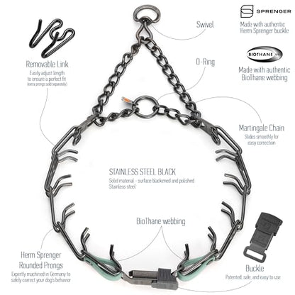 Herm Sprenger Black Stainless Steel Dog Collar with Quick Release ClicLock Buckle and Biothane Insert Training Collar Made in Germany (Sage Green, 23in x 3.2mm(Neck Size up to19-20in)) - color: Sage Green, size: 23in x 3.2mm(neck size up to19-20in)