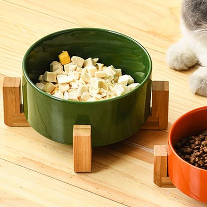 Petygooing Ceramic Cat Dog Bowl Set with Stand,Small Dog Bowls, Pet Food and Water Dish, Anti Slip Set of 2 Cat Bowls- Cute Modern Pet Food Bowl Small Size Dog (13.5OZ/5.1 in) Rust Green - color: Rust Green, size: Puppy/Small Size Dogs & Cat Bowls 400ML*2