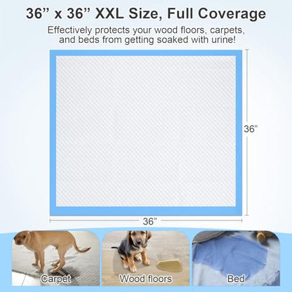 Upgraded 4XL 36"x36" 6 Layers Dog Pee Pads, 100 CountsUltra Absorbent Pee Pads, Absorb up to 12 Cups, Leak-Proof & Quick Dry Puppy Pads for Puppy,Surgery, Older,Cats, Rabbits,100pcs - size: 36"x36" Blue(100counts)