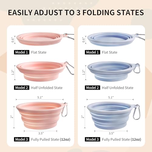 Collapsible Dog Bowls 2-Pack, Portable Travel Dog Bowl with Carabiner, Food-Grade Silicone Pet Bowl for Hiking, Walking(Macaron Pink and Blue) - color: 12 OZ Macaron Pink and Blue