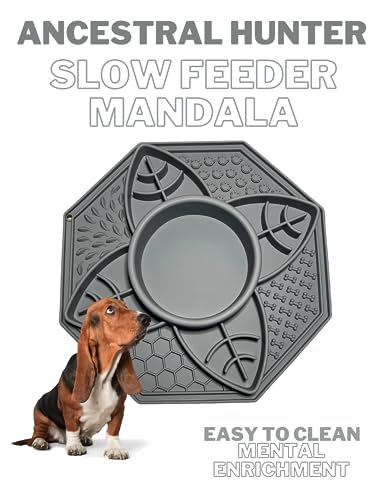 Mandala Slow Feeder Bowl Grub Lick Mat for Dogs & Cats with Suction Cups- Silicone Mandala Slow Feeder Lick Mat Dog Bowl - Non Slip Dog Bowl for Small Medium Large Breed (Slate Grey) - color: Slate Grey