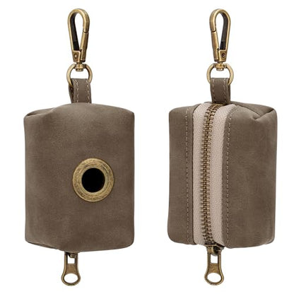 Didog Stylish Dog Poop Bag Holder for Leash, Easy-Pull and Colorful PU Leather Dog Poop Bag Dispenser with Metal Clip, Includes 1 Roll Pet Waste Bag for Daily Walking,Brown - color: Brown