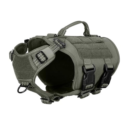 ICEFANG GN3 Tactical Dog Harness with 6X Quick Release Buckles,Molle Compatible Dog Vest,Adjustable Snug fit, Loop Panels for Dog Patch,No Pulling Front Leash Clip (X-Small (Pack of 1), Ranger Green) - color: Ranger Green, size: XS (Pack of 1)