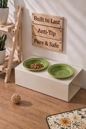 Elevated Cat Bowls 3.4 oz x2, Raised Cat Bowl Stand, Ceramic Cat Food and Water Bowl Set for Cats and Small Dogs (Green) - color: green