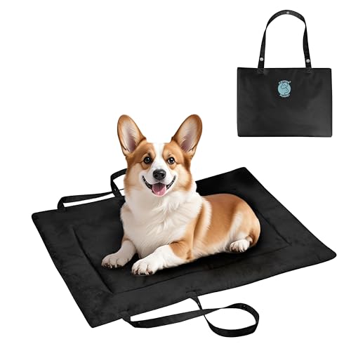 Kritter Planet Waterproof Foldable Dog Bed Pad for Camping & Travel, Portable Roll-Up Dog Bed Car Seat Pet Cushion Mat with Handles for Small & Medium Dogs, Indoor & Outdoor Use - color: Black, size: 31"x24"