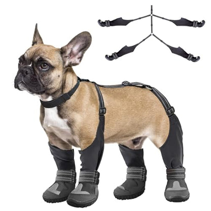 Idepet Dog Suspender Boots, Tall Dog Boots Anti-Slip & Fall Waterproof Shoes Leggings, Adjustable Suspender Boots for Dogs Winter Snow Rain Hiking Paws Protector(Black, 2) - size: 2