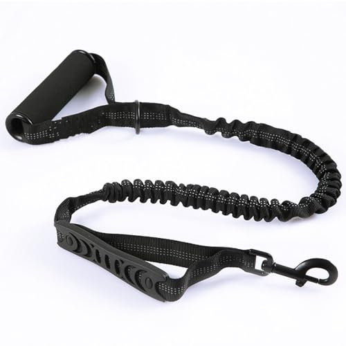 Bungee Double Handle Dog Leash Shock Absorbing Lead Traffic Control, Black | Two Handles, Reflective, Shock Absorption, 4FT to 5FT Elastic Length, For Small Medium Large Dogs, No Adjustable - color: Black