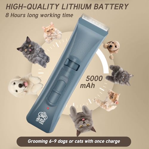 Tife Dog Clipper Low Noise, Dog Grooming Kit with Rechargeable, Pet Shaver Cordless Electric Quiet Hair Clipper (Blue-tp9980) - color: Blue-tp9980