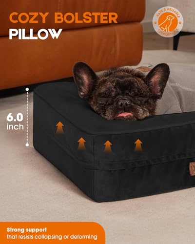 Upvilla Orthopedic Dog Bed, Four-Sided Cushioned Egg-Shaped Foam Dog Sofa, Waterproof Removable Cover, Cat Bed with Non-Slip Base, Small Pet Bed,Black - color: Black, size: 24"l x 18"w x 6"th