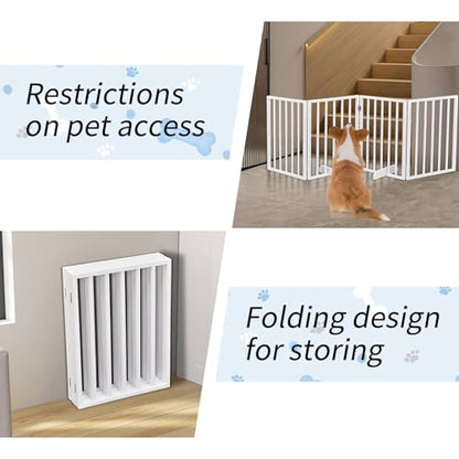 24" Tall Wooden Dog Gates, 4 Panels Pet Fences Indoor, Freestanding Foldable Pet Gates Wide Dog Barrier Set of Support Feet Included, for Stairs, House, Doorway 72''x24'' (White) - size: 24in White