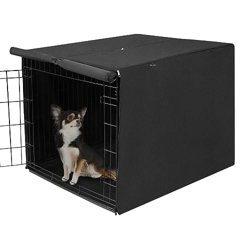 Deblue Small Dog Crate Cover Indoor, Double Door Durable Polyester Pet Kennel Cover for Small Wire Crate - (24 inches, Black) - color: Black, size: 24.0"L x 18.0"W x 20.0"H