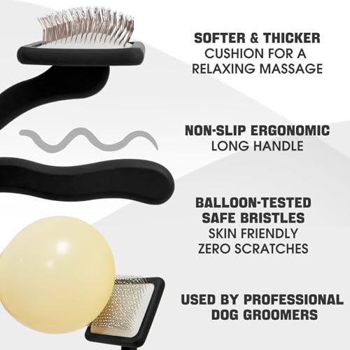 Bonteck Dog Slicker Brush for Dogs Grooming Kit 5PCS | Large Dog Brush for Goldendoodles Poodles Doodles | Long Pin Haired Brush | Poodle Brushes and Comb (Black) - color: Black