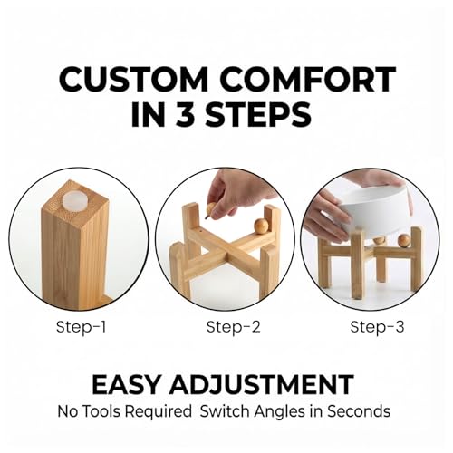 hjn Elevated Ceramic Dog Bowl 15°Slanted Raised Dog Bowl with Bamboo Stand for Small Medium Dogs and Cats, Pet Feeder -3.6-Cup (850ml)-White - color: White, size: 3.6Cup