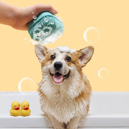 Dog Bath Brush with Soap Dispenser - Dog Shampoo Brush | Dog Scrubber for Bath | Dog Bath Brush Scrubber | Dog Shower/Washing Brush with Adjustable Ring Handle for Short & Long Hair