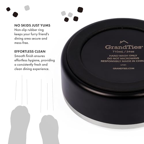 GrandTies Stainless Steel Engraved Pet Bowl | Reusable BPA-Free Insulated Pet Bowls | Large Heavy Duty Non Skid Spill Proof Dog Bowl | Outdoor Dog Water Bowl (24oz, Midnight Black) - color: Midnight Black, size: 24oz