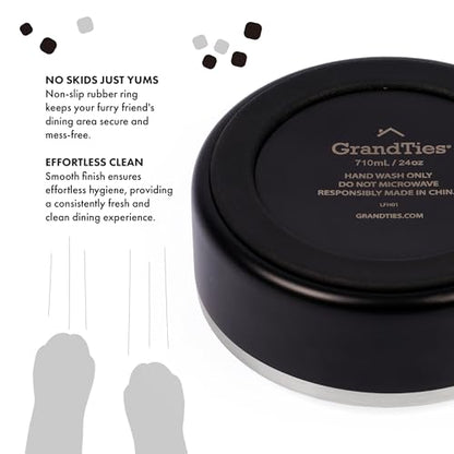 GrandTies Stainless Steel Engraved Pet Bowl | Reusable BPA-Free Insulated Pet Bowls | Large Heavy Duty Non Skid Spill Proof Dog Bowl | Outdoor Dog Water Bowl (24oz, Midnight Black) - color: Midnight Black, size: 24oz