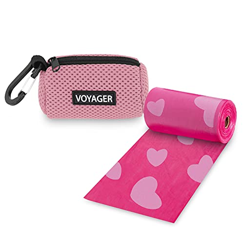 Best Pet Supplies Dog Poop Bag Holder Leash Attachment with Reusable Dispenser for Travel, Walking, Park, and Outdoor Use, Durable with Clip-On - Pink, Mesh Dispenser w/15 Bags - color: Mesh (Pink), size: 1 Count (Pack of 1)