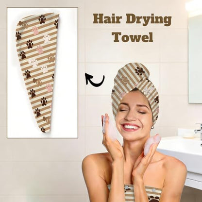 Dog Paw Stripes Microfiber Bathrobe and Hair Towel Wrap Set for Women Quick Dry Shower Towels Wrap Absorbent Soft Bath Robe and Hair Drying Cap for Spa After Shower
