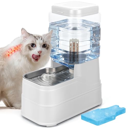 1.6 Gallon Pet Automatic Dog Water Dispenser Cat Gravity Waterer Feeder with Stainless Steel Bowl Large Capacity Puppy Feeding Raised Bowls with Filter,Ice Pack (White, 6L(1.6 Gallon)) - color: White, size: 6l(1.6 Gallon)