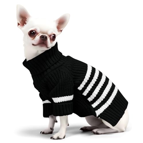Haloumoning Small Dog Pullover Sweater, Striped Knitted Pet Sweaters for Fall Winter Dog Clothes, Turtleneck Thick Warm Clothes for Small Medium Large Dogs - color: Black, size: Small