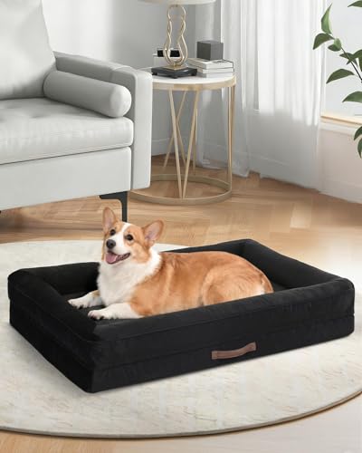 Upvilla Large Orthopedic Dog Bed, Four-Sided Cushioned Egg-Shaped Foam Dog Sofa, Waterproof Removable Cover, Pet Sofa Bed with Non-Slip Base, Large Pet Bed,Black - color: Black, size: 36"l x 24"w x 7"th