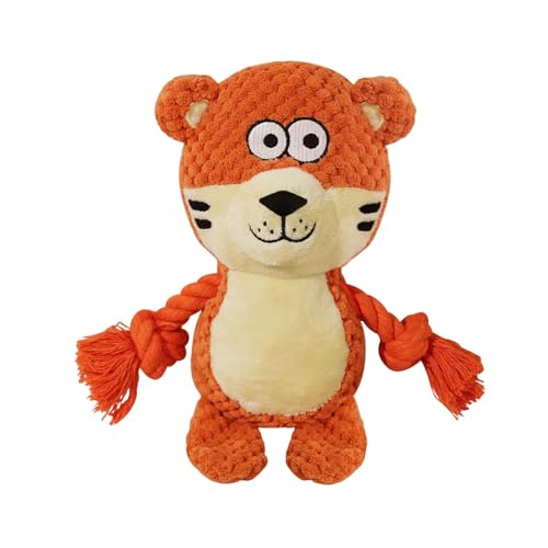 Cute Animals Interactive Squeaky Dog Toy with a Vocal Bladder, Crinkle Paper Stuffed Soft Cotton Chew Toy, Teething Rope Tug of War Pull Toy to Keep Them Busy for Puppy, Small Dogs - Orange Tiger - color: Orange Tiger