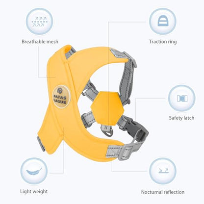 Patas Lague Dog Harness with Leash Set Adjustable Soft Padded Step-in Dog Vest No Choke No Pull Reflective for Small Medium Pets with Poop Bags and Dispenser, Solid and No-chew, Yellow S - color: Yellow, size: S (Neck 18.1-21.2'' Chest 21.2-25.2'')