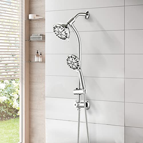 High Pressure 48-Settings Shower Head with Handheld Shower,Drill-Free 3-Way Diverter for Easy Reach,Adjustable Height Slide Bar Dual Shower Head Combo Set - Chrome - color: Chrome