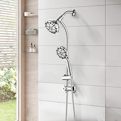 High Pressure 48-Settings Shower Head with Handheld Shower,Drill-Free 3-Way Diverter for Easy Reach,Adjustable Height Slide Bar Dual Shower Head Combo Set - Chrome - color: Chrome