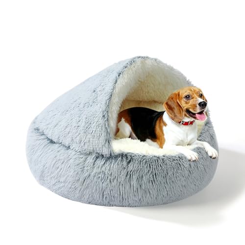 YUDANSI Dog Beds Medium Size Dogs - Calming and Deluxe Plush Dogs cave Bed Removable and Washable with Zipper Cave Beds Medium Dog Cat Bed 32x32Inch, Built-in Support, Stable and Not Collapsing - color: Grey-80cm