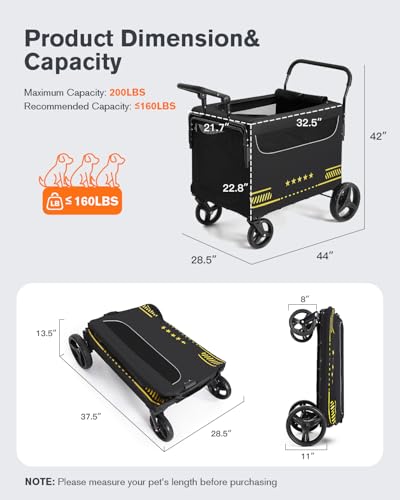 All Terrain Pet Stroller for Medium & Large Dogs with Ramp, Foldable Dog Stroller with Brakes, 3 Entrances, Dual Adjustable Handles with Reversible Push, 160lbs Weight Capacity