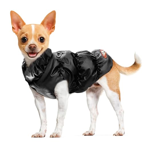 ABRRLO Winter Warm Dog Jacket for Small Medium Dogs Cat Cold Weather Coats with Harness Paded Dogs Fleece Vest Waterproof Windproof Dog Snow Jacket Pet Puppy Clothes (Black,S) - color: Black, size: Small