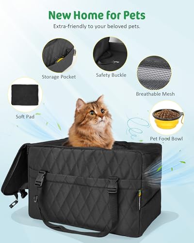 Airline Approved Dog Cat Carrier for Small Dogs & Cats up to 15 lbs, TSA Travel Crate with Safety Zippers, Soft Sided Cat Carrier with Collapsible Bowl, Portable Foldable Puppy Bag