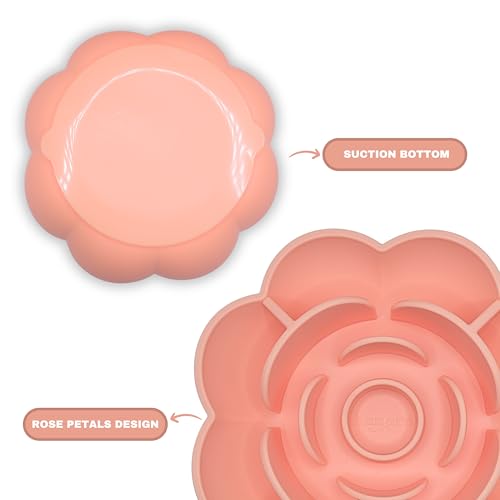 Hanara Sillicone Slow Feeder Dog Bowls & Lick Mat with Suction Bottom | Rose Petals Design | Promotes Better Digestion, Prevent Choking | Dish Washer Safe | Great Size for All Breed (Peach Beige) - color: Peach Beige