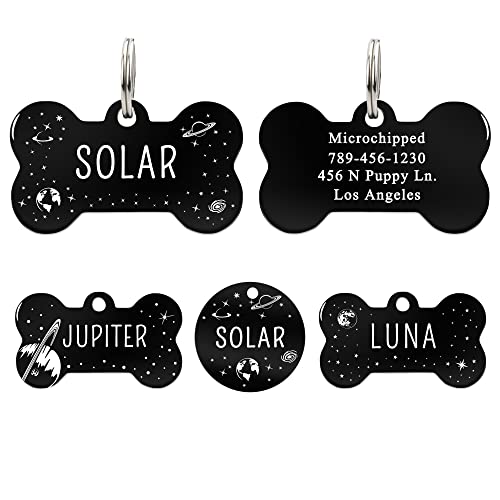 UltraJoys Stainless Steel Pet ID Tag Dog Name Tags Personalized Front and Back Engraving, Customized Dog Tags and Cat Tags, Optional Engraved on Both Sides, Bone Tag with Universe Design, Small - color: Bone-universe, size: Small