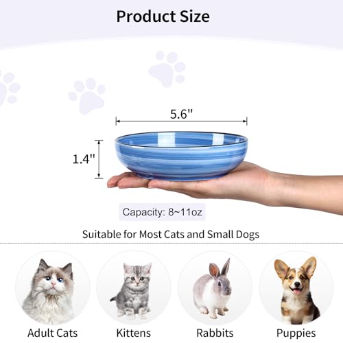 Selamica 세라믹 고양이 그릇 4개 세트, 고양이 사료 그릇 위스커 친화적, 음식과 물용, 14cm(5.6인치) 얕은 넓은 새끼 고양이 접시, 식기 세척기 사용 가능, 그라데이션 블루 - color: 그라데이션 블루, size: 5.6 Inch, Set of 4