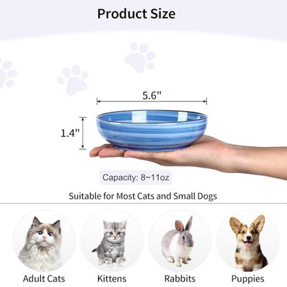 Selamica 세라믹 고양이 사료 그릇, 14cm(5.6인치) 너비의 얕은 고양이 그릇/음식과 물용, 수염 친화적, 6개 세트, 그라데이션 블루 - color: 그라데이션 블루, size: 5.6 Inch, Set of 6