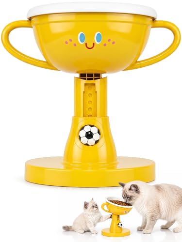 Elevated Cat Bowls - 60° Tilted Small Dogs Cats Water Food Bowl, 7-Level Adjustable Height Raised Cat Bowl for Indoor, Anti-Vomiting Spine Protection, Non-Slip Stand Dishwasher Safe, Yellow - color: Yellow