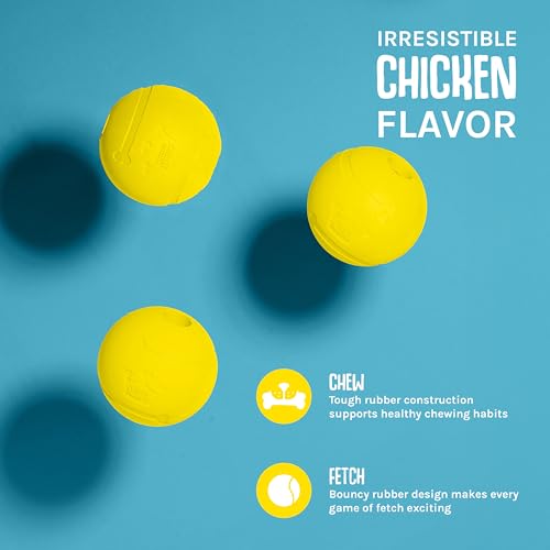 Chew King Flavored Rubber Ball Collection, 2.5 Inch Chicken Flavor Rubber Balls 3-Pk - color: K) 2.5" 3-Pack (Chicken)