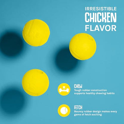 Chew King Flavored Rubber Ball Collection, 2.5 Inch Chicken Flavor Rubber Balls 3-Pk - color: K) 2.5" 3-Pack (Chicken)