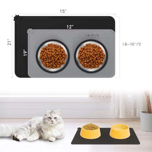 Premium Silicone Dog Food Mat,Dog Bowl mat, Pet Food pad- Anti-Slip Pet Food Mat for Dogs and Cats - Waterproof and Easy to Clean 21 * 15 in Gray