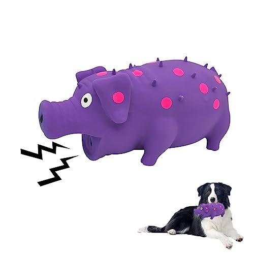 Andiker Dog Squeaky Toy, Dots Latex Dog Chew Toys with a Oinks Sound Squeaker Grunting Pig Dog Toy Durable Self Play 8" Dogs Squeeze Toy for Dental Biting Chasing to Kill Boring Time (Purple) - color: Purple