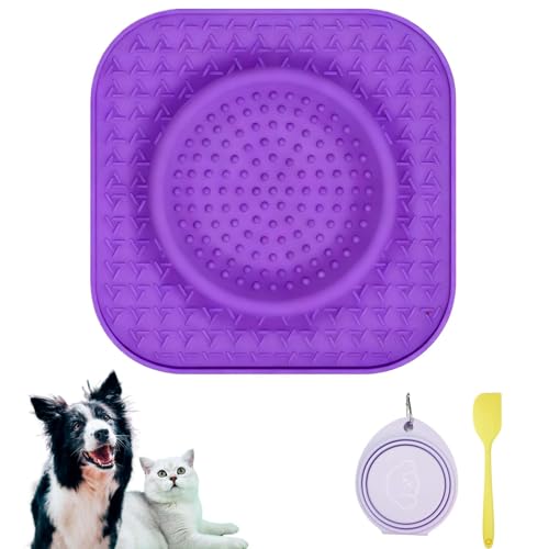 Dog Lick Bowl Mat Purple, Anxiety Relief Lick Mat for Pets, Silicone Slow Feeder Mat, Dishwasher Safe - Collapsible Dog Water Bowl