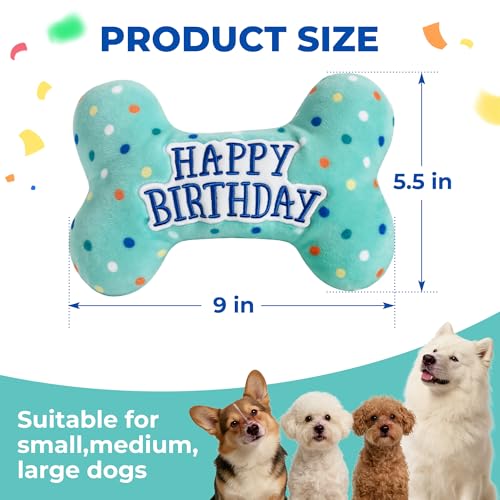 PrimePets Dog Birthday Toys, Plush Dog Squeaky Toys, Stuffed Puppy Chew Toy for Small Medium Large Dogs, Bone Pet Toy